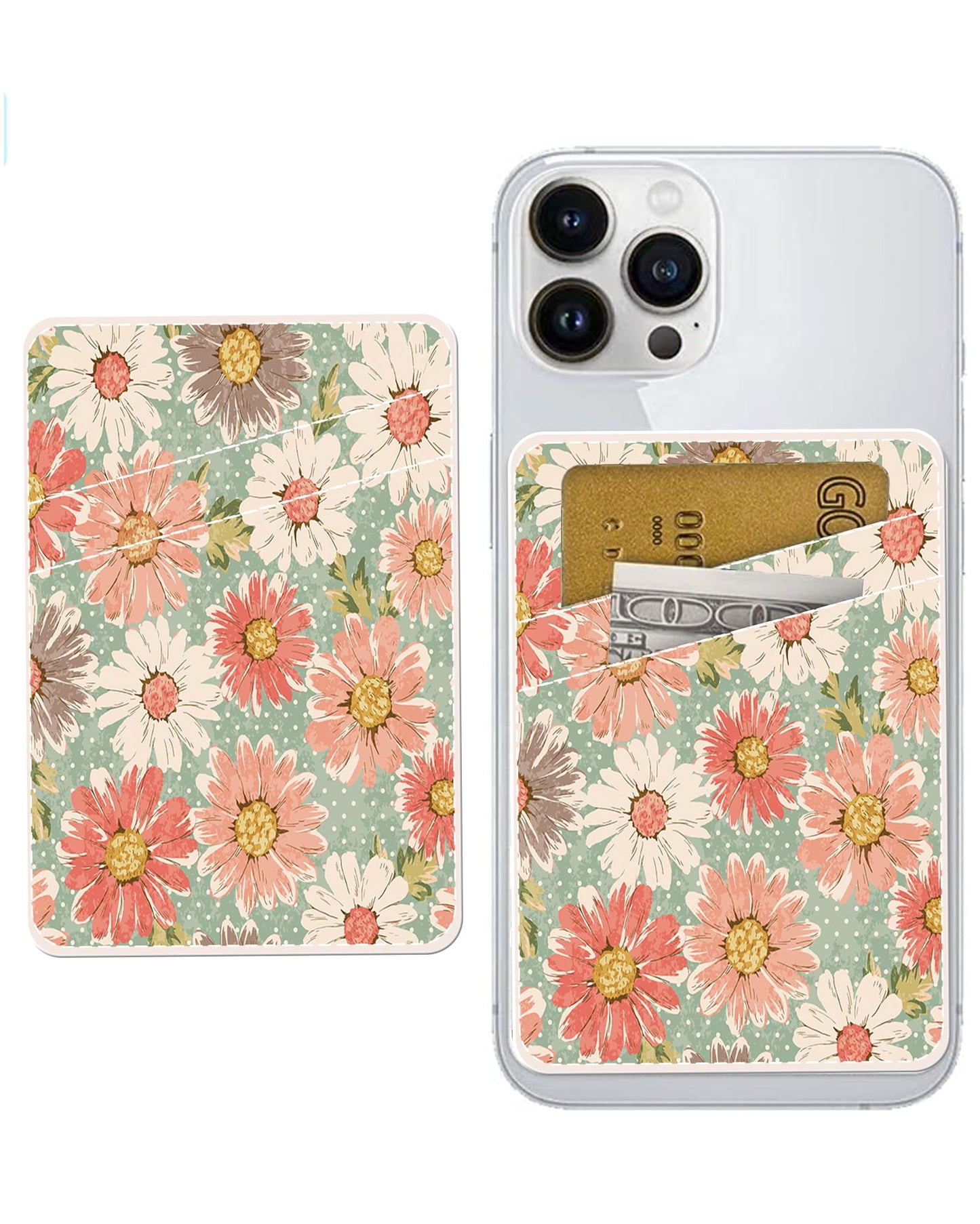 JYCardPKT Phone Card Holder Leather, Dual Pocket Phone Wallet Adhesive Stick On, Cute Phone Case Credit Card Holder, Suitable for Most of Phones Retro