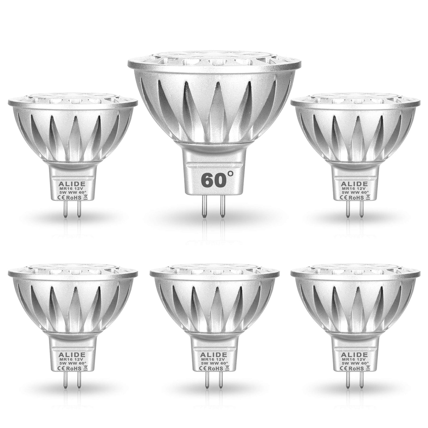 ALIDE MR16 5W Led Bulbs Wide Beam Angle 60° Degree 2700K Soft Warm White