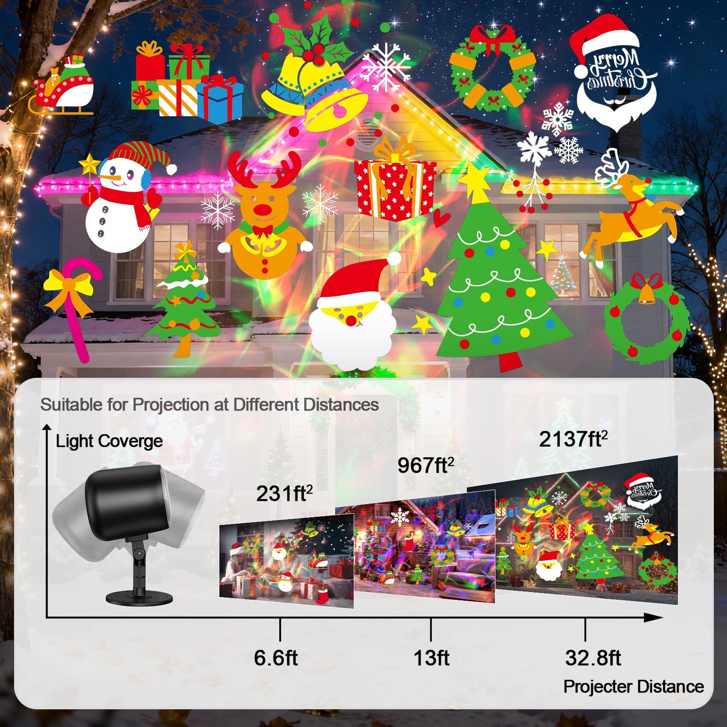 Christmas Projector Lights Outdoor No Need to Change Cards, 26 Effects Holiday Christmas Projector Light Outdoor 2 in 1 with Remote, Christmas