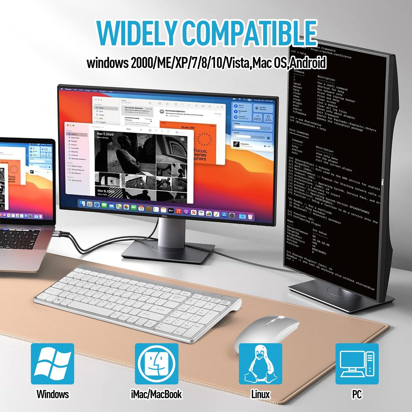 Wireless Keyboard and Mouse Combo, Compact Quiet Wireless Keyboard and Mouse Set 2.4G Ultra-Thin Sleek Design for Windows, Computer, Desktop, PC
