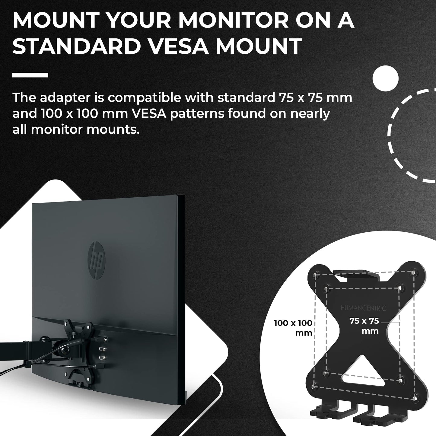 HumanCentric VESA Mount Adapter Compatible with HP Pavilion 27xw, 25xw, 24xw, 23xw, 22xw, 22cwa, 27cw, 25cw, 24cw, 23cw, and 22cw Monitors, Works