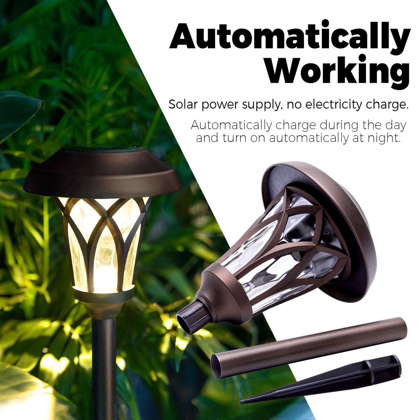 GIGALUMI 6 Pack Solar Pathway Lights Outdoor, Metal Glass & ABS Solar Landscape Lights Waterproof IP65, Warm White Solar Powered Garden Lights