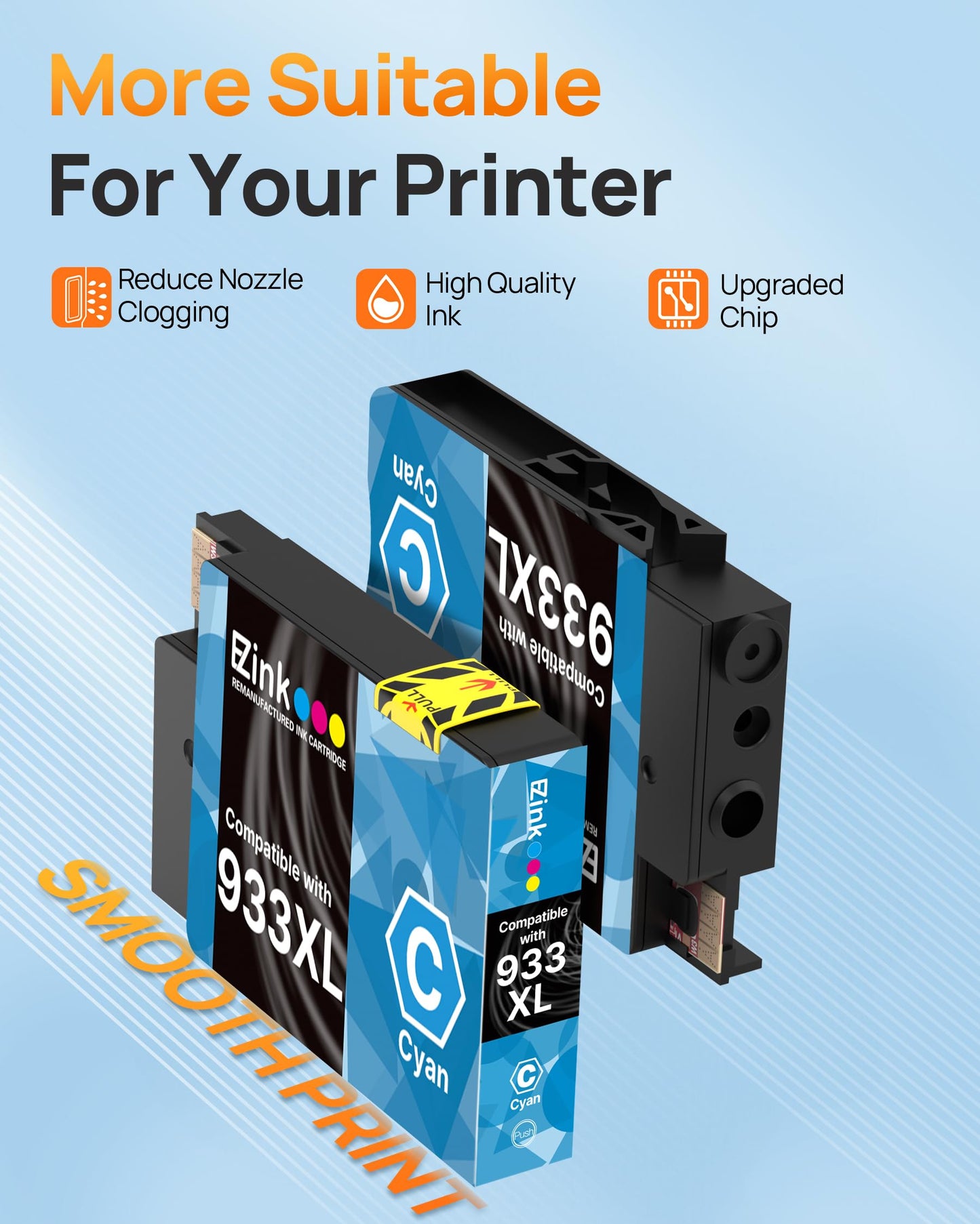 E-Z Ink 933xl Cyan Ink Cartridge Replacement for hp 933XL 932 XL Ink cartridges to Use with Officejet 6100 6600 6700 7110 7510 7610 7612 Printer (1