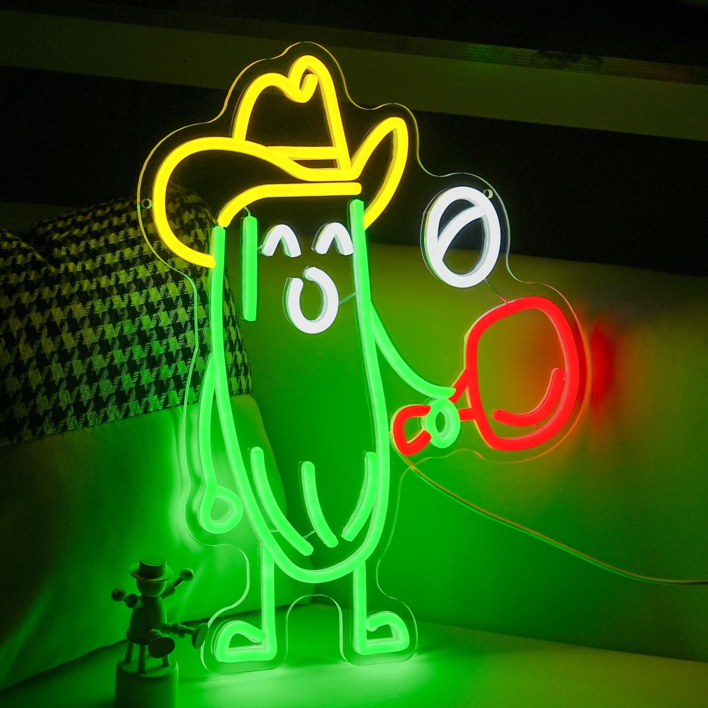 JLEWUINH Funny Cucumber Neon Sign for Wall Decor Ping Pong Neon Light Striking Cowboy Hat Light Up Sign Interesting Sport Led Light Sign for Classroom