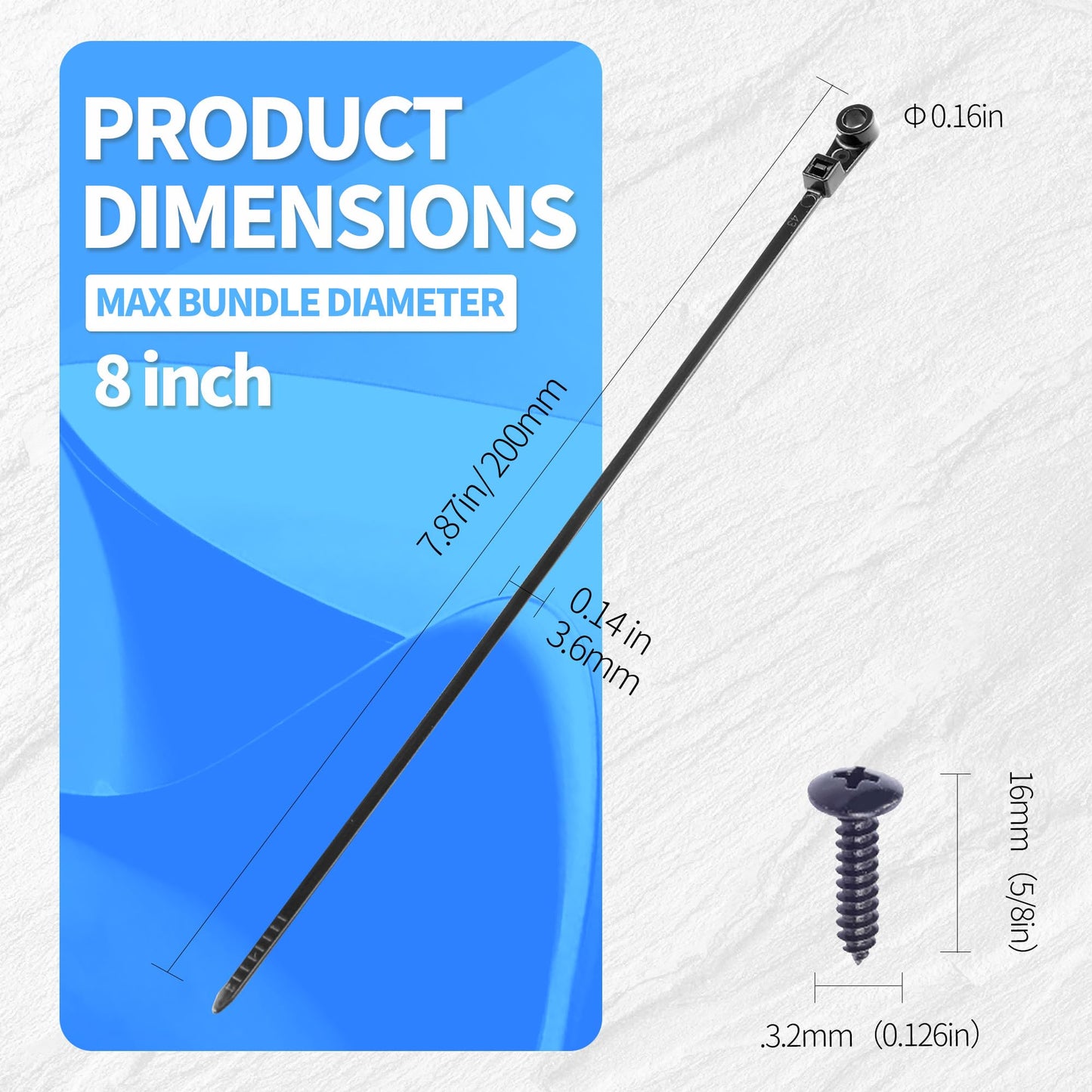 VIGOTIES 200 PCS 8" Mountable Cable Zip Ties with 200 Screws - 50lbs Heavy Duty Nylon Zip Ties with Screw Hole for Electrical, HVAC, Workshop, Indoor