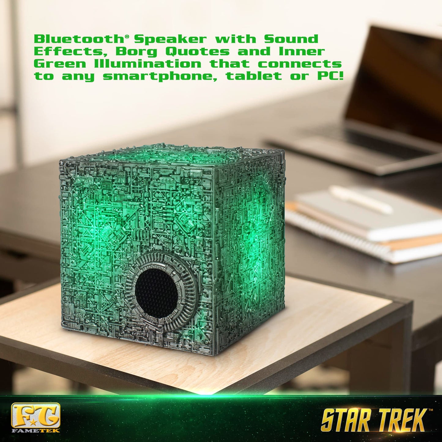 Star Trek Borg Cube Bluetooth Speaker with Green Illumination, Sound Effects & Borg Quotes - Memorabilia, Gifts, Gadgets, Collectibles for Star Trek