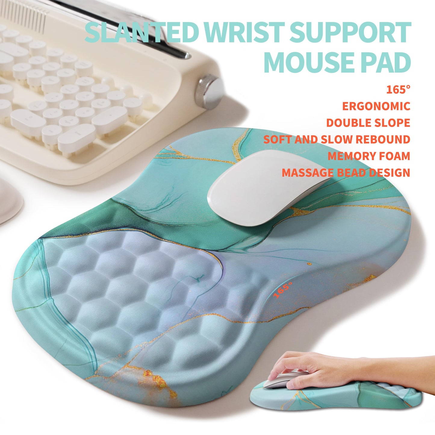 KUOSGM 2-in-1 Ergonomic Set, Wave Rise Keyboard Wrist Rest and Massage Bulge Slope Mouse Pad Wrist Support, Cushion Memory Foam Integrated to Relieve