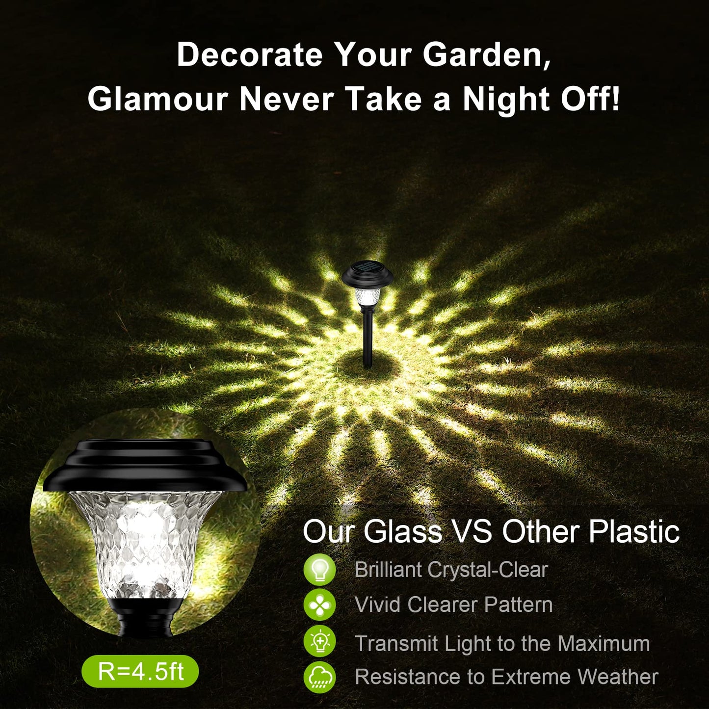 Glass Solar Lights Outdoor waterproof, 8 Pack Super Bright Solar Pathway Lights, Up to 12 Hrs Long Last Auto On/Off Garden Lights Solar Powered