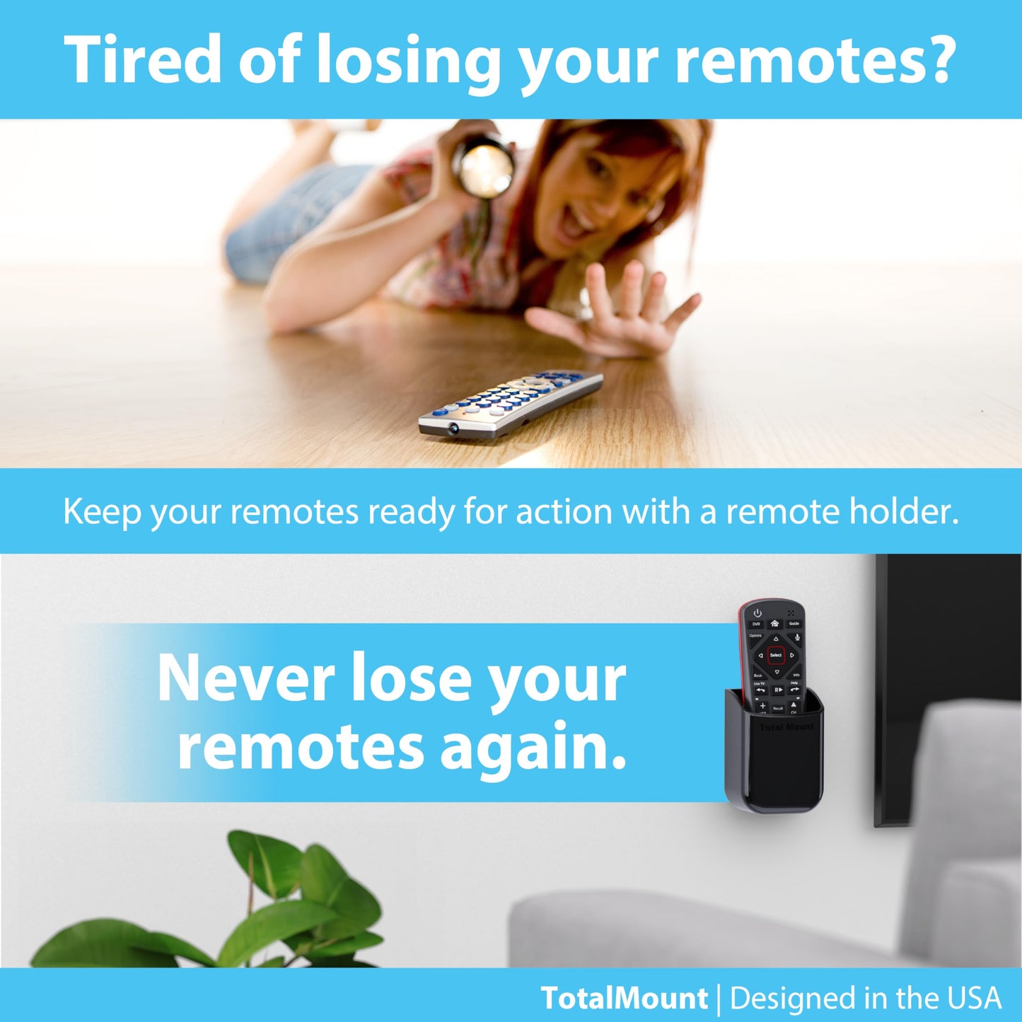 TotalMount Universal Remote Control Holder - Medium (Black)