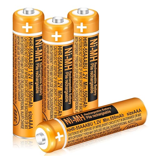 Triangle Power 4 Pack HHR-55AAABU NI-MH Rechargeable Battery for Panasonic 1.2V 550mAh AAA Battery for Cordless Phones