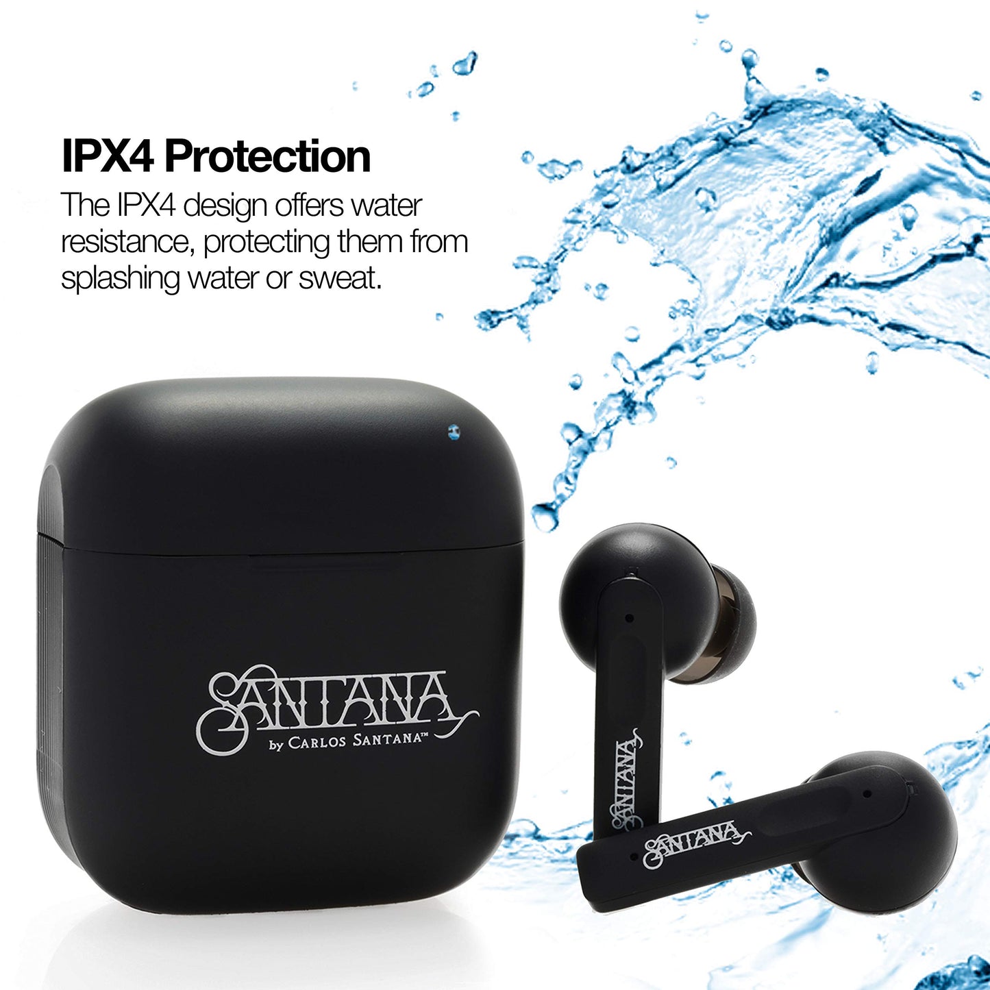 SANTANA BY CARLOS SANTANA Vida Active Noise Cancelling Earbuds - True Wireless Bluetooth Earbuds with Charging Case - Black