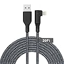 Apple MFi Certified Extra Long Right Angle iPhone Charger Cable (20 ft) - 90 Degree Nylon Braided Compatible with iPhone 13 12 11 X