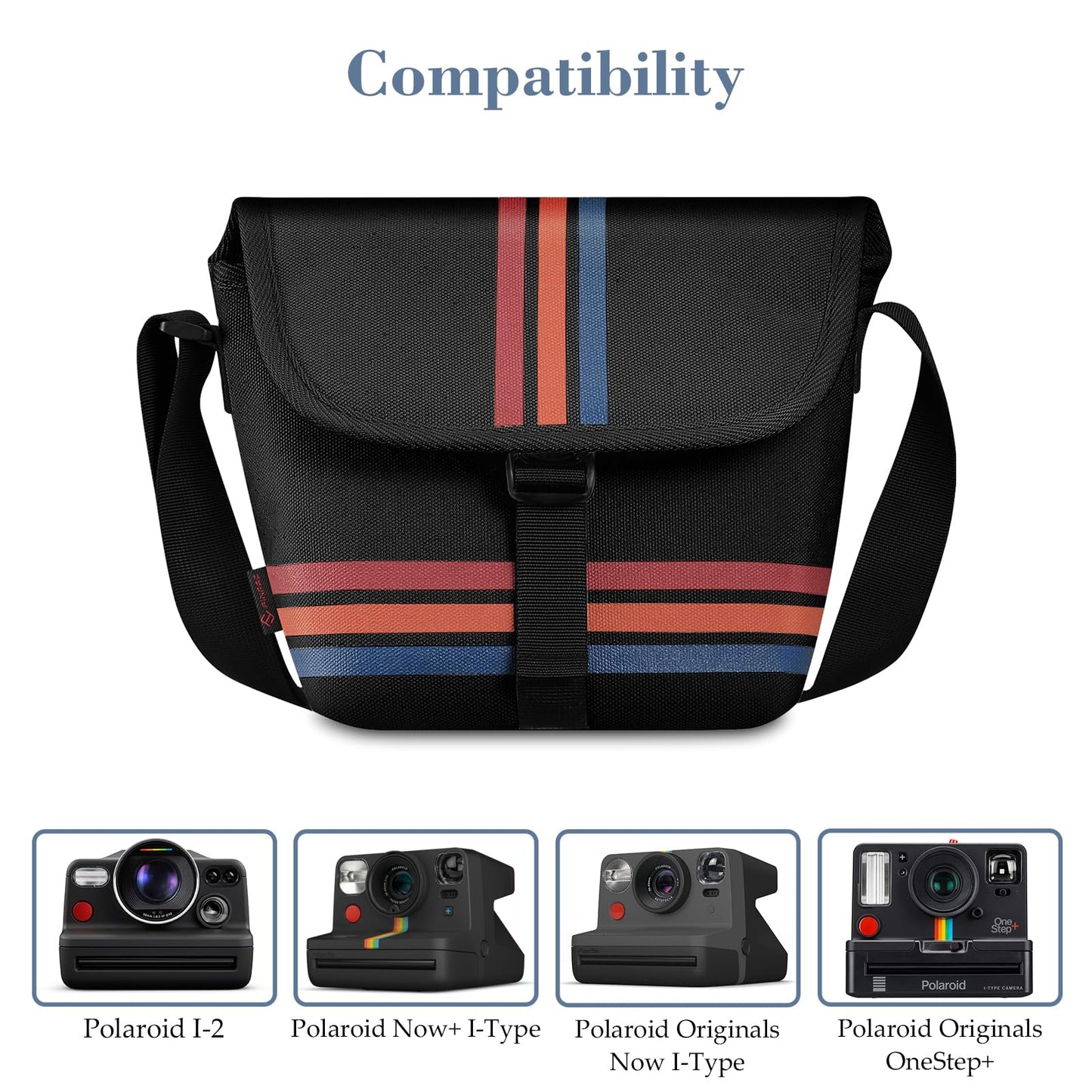FINTIE Crossbody Camera Bag Compatible with Polaroid Now+ Generation 3rd/2nd/1st I-Type, Polaroid Flip, OneStep 2 VF, I-2 Instant Film Camera Travel