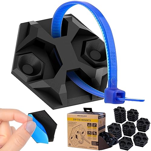Rugged, Stylish Adhesive XL Zip Tie Mounts 100 Pack. Premium 1.5in Sticky Back Ziptie, Cord, and Cable Management Anchor Clips. Easy Peel and Stick