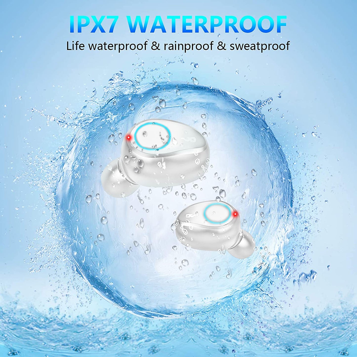 Wireless V5.3 Bluetooth Earbuds Compatible with LG W41 Pro/Plus/K92/K62/K52/K42/K22/K31 2,000Mah PowerBank LED 8D Bass Mic IPX7 Waterproof/Sweatproof
