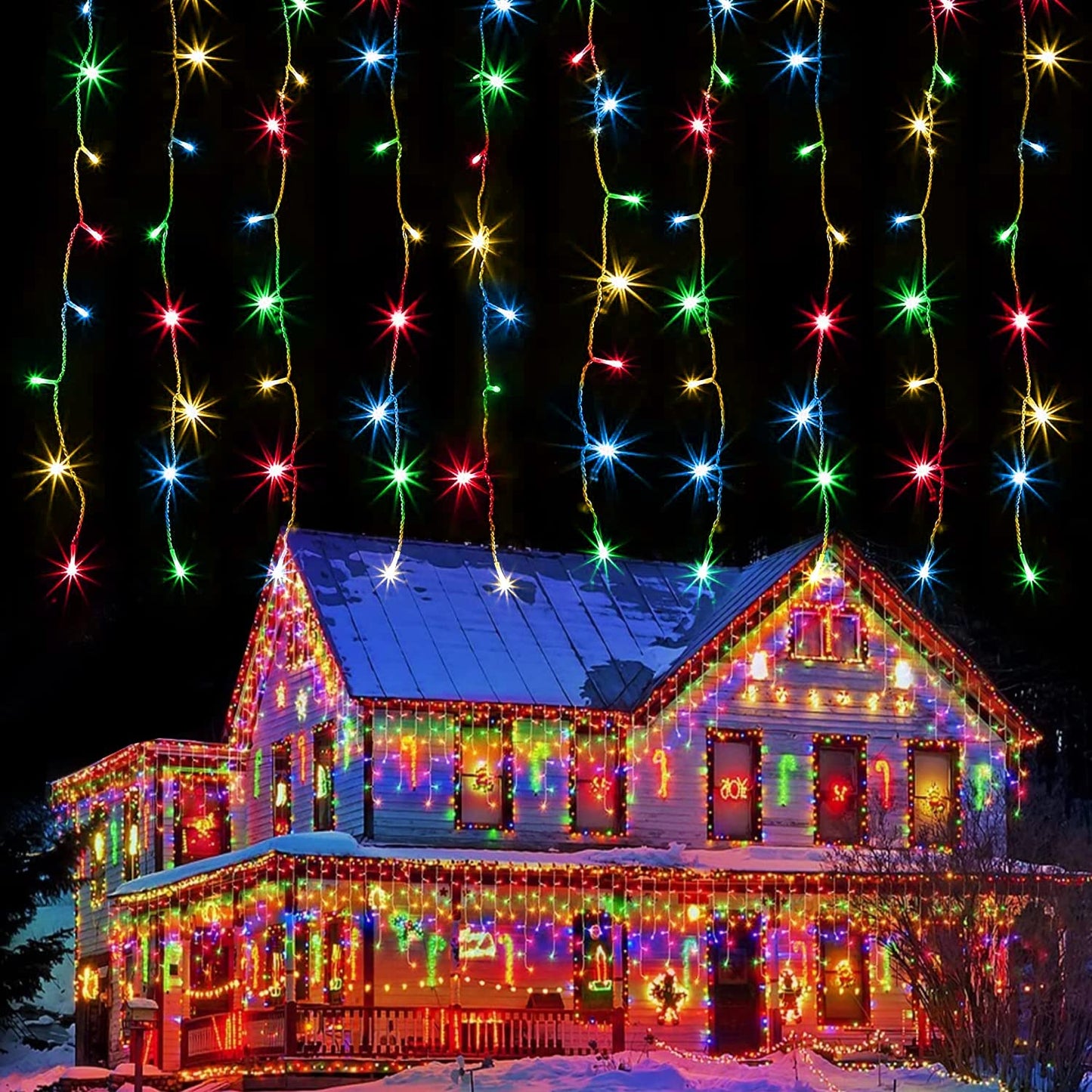 kemooie 400 LED Outdoor Curtain Lights, 26.2FT x 3.3FT Connectable 8 Lighting Modes for Christmas Decorations Bedroom Wall Party Garden Decorations
