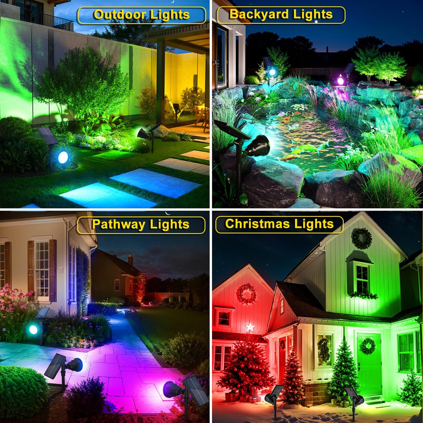 ROSHWEY Solar Spot Lights Outdoor, 7 Colors Halloween Christmas Outdoor Lights Waterproof Landscape Light 600LM Solar Spotlight Lighting for House