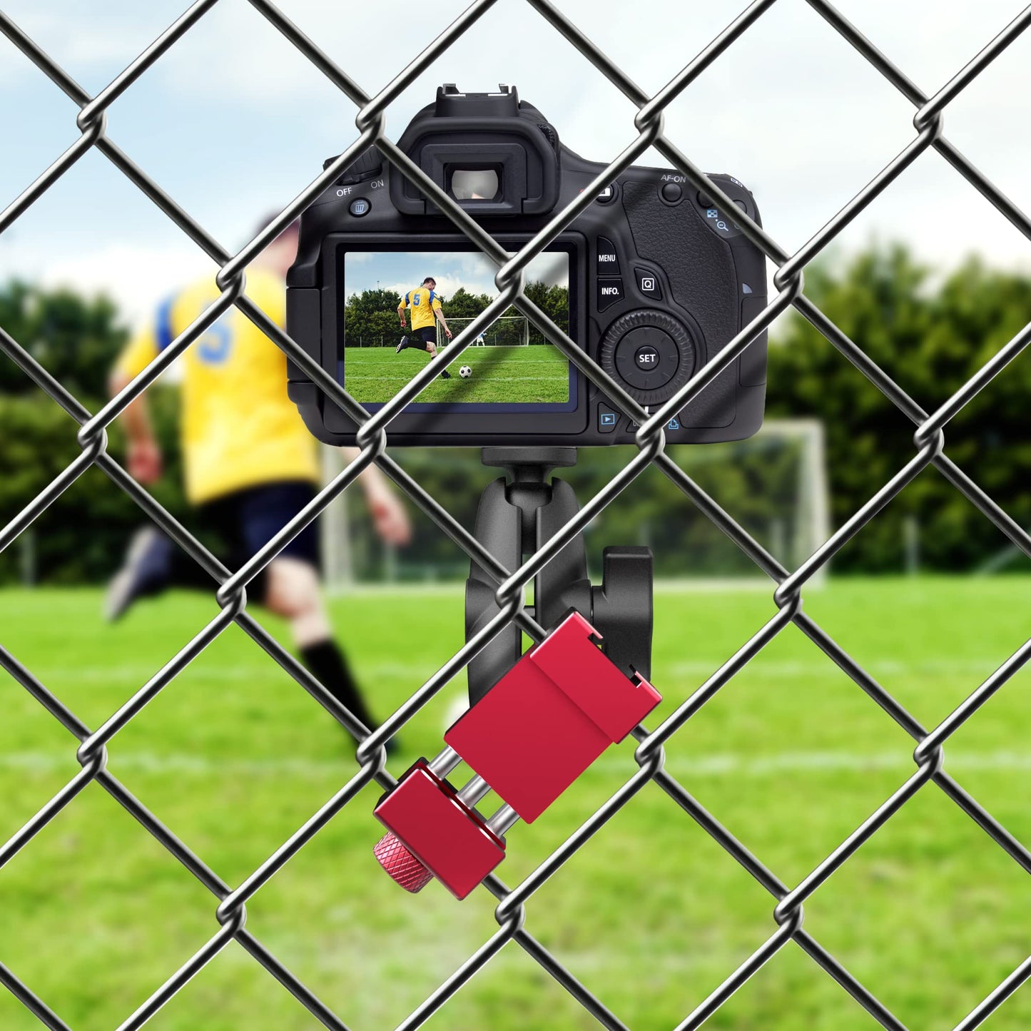 Upgraded Aluminum Fence Mount with Shade - iPhone Fence Mount Compatible with GoPro, Cellphone, Mevo Start, Insta360 for Softball, Tennis, Baseball