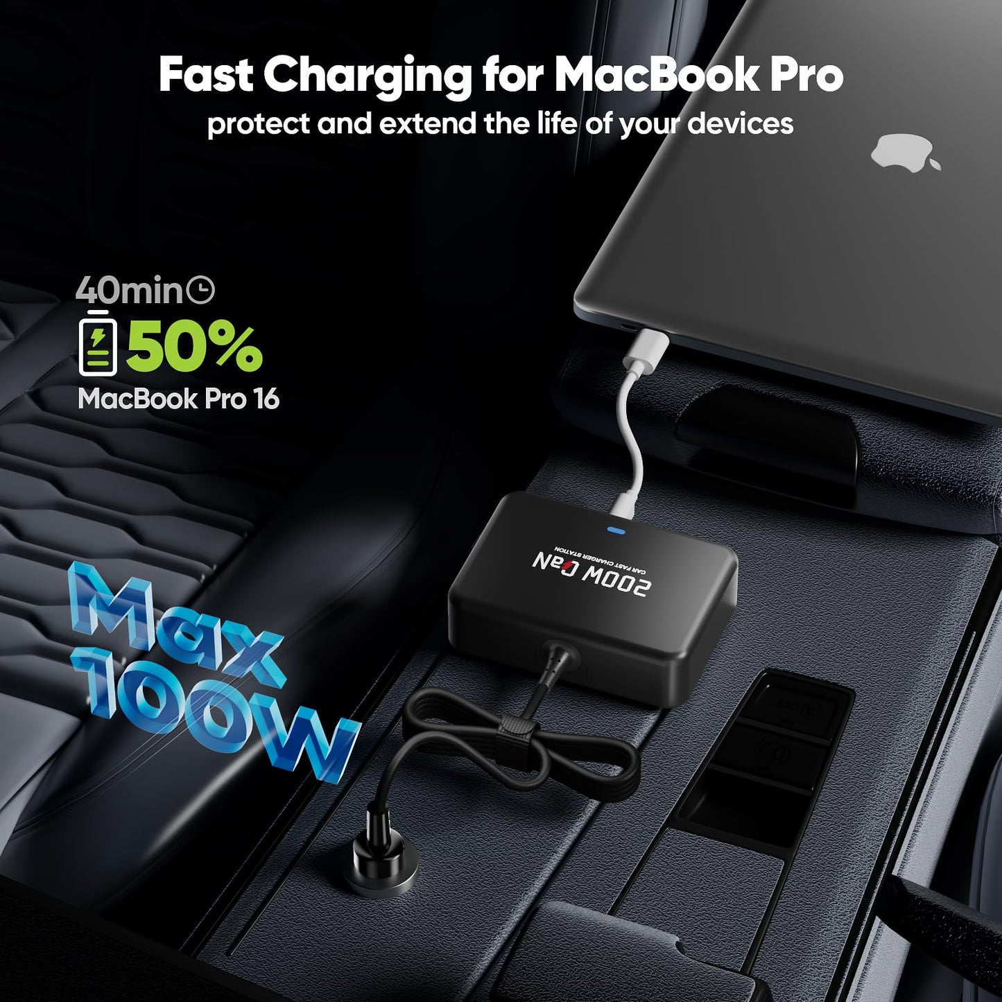 Fepprry USB C Car Charger, 200W GaN 6-Port USB C Car Charger for MacBook Pro/Air, Dell/Lenovo Laptop, PD3.0/PPS for iPhone 17/16/15 Series, iPad