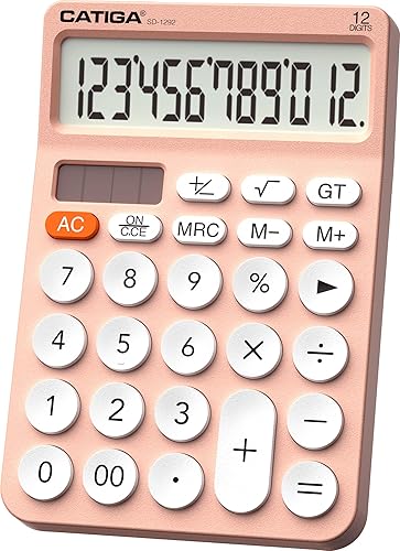 CATIGA 12 Digit Desktop Calculator Basic Desk Calculator with Large LCD Display, Big Buttons, 4 Function, Solar and Battery Dual Power, for Office