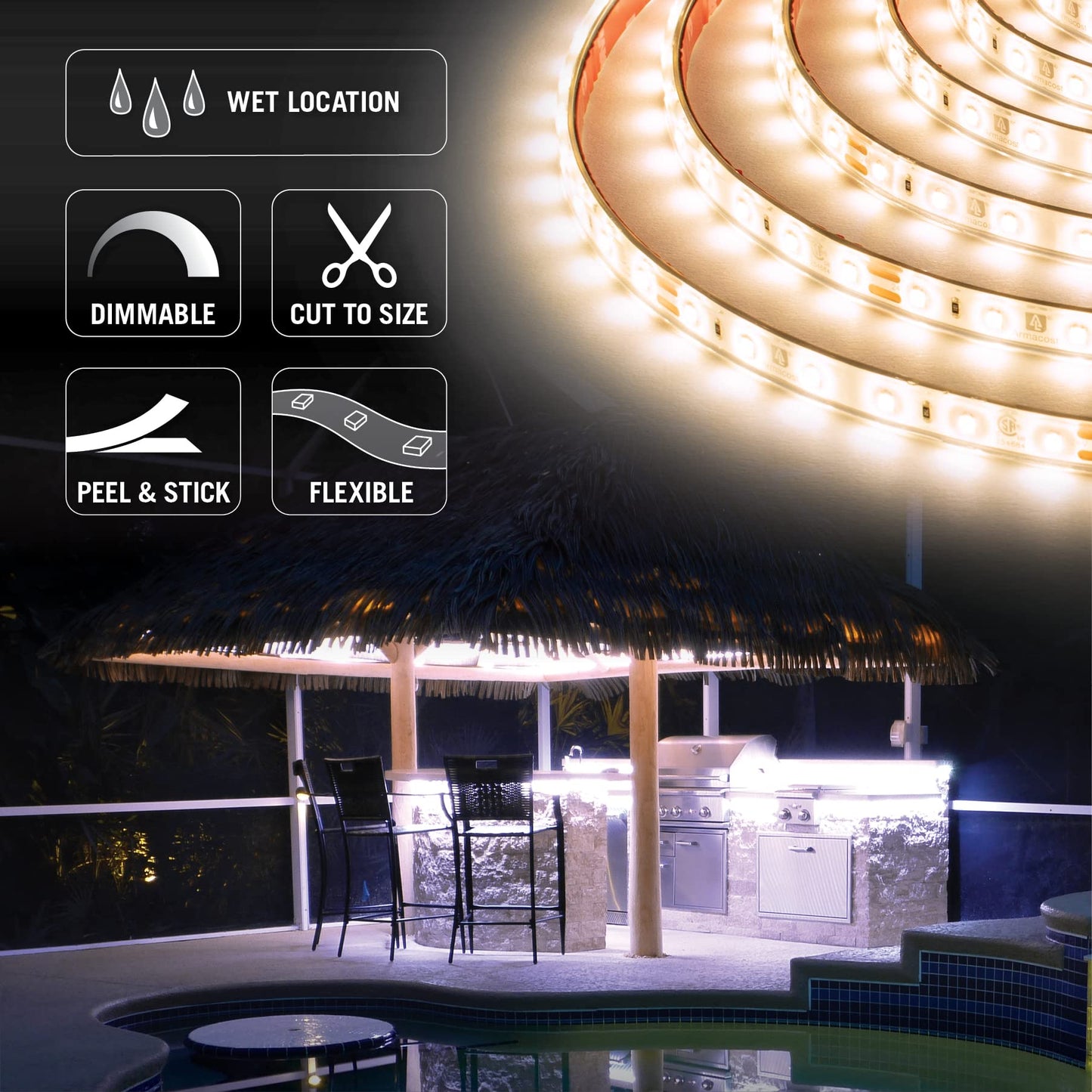 Armacost Lighting RibbonFlex Pro Soft White (3000K), 60LEDs/M, 2.5M, 24V Outdoor Tape Light, 8.2 ft (145410)
