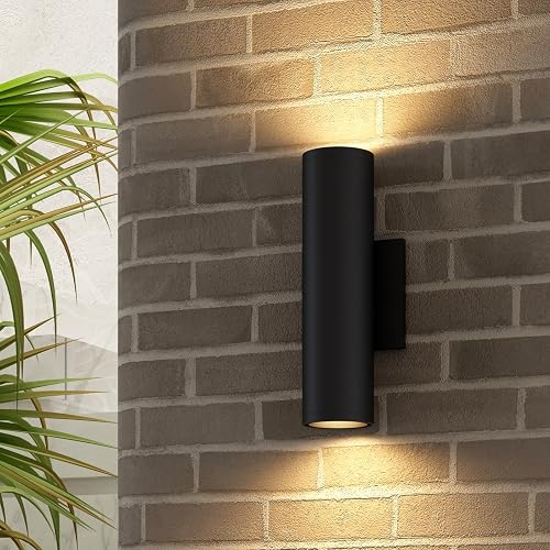 ilucezzo Outdoor Wall Lights, E26 Base, Aluminum Waterproof Modern Wall Sconces Cylinder Design, Black Modern Up and Down Wall Light Fixture Wall