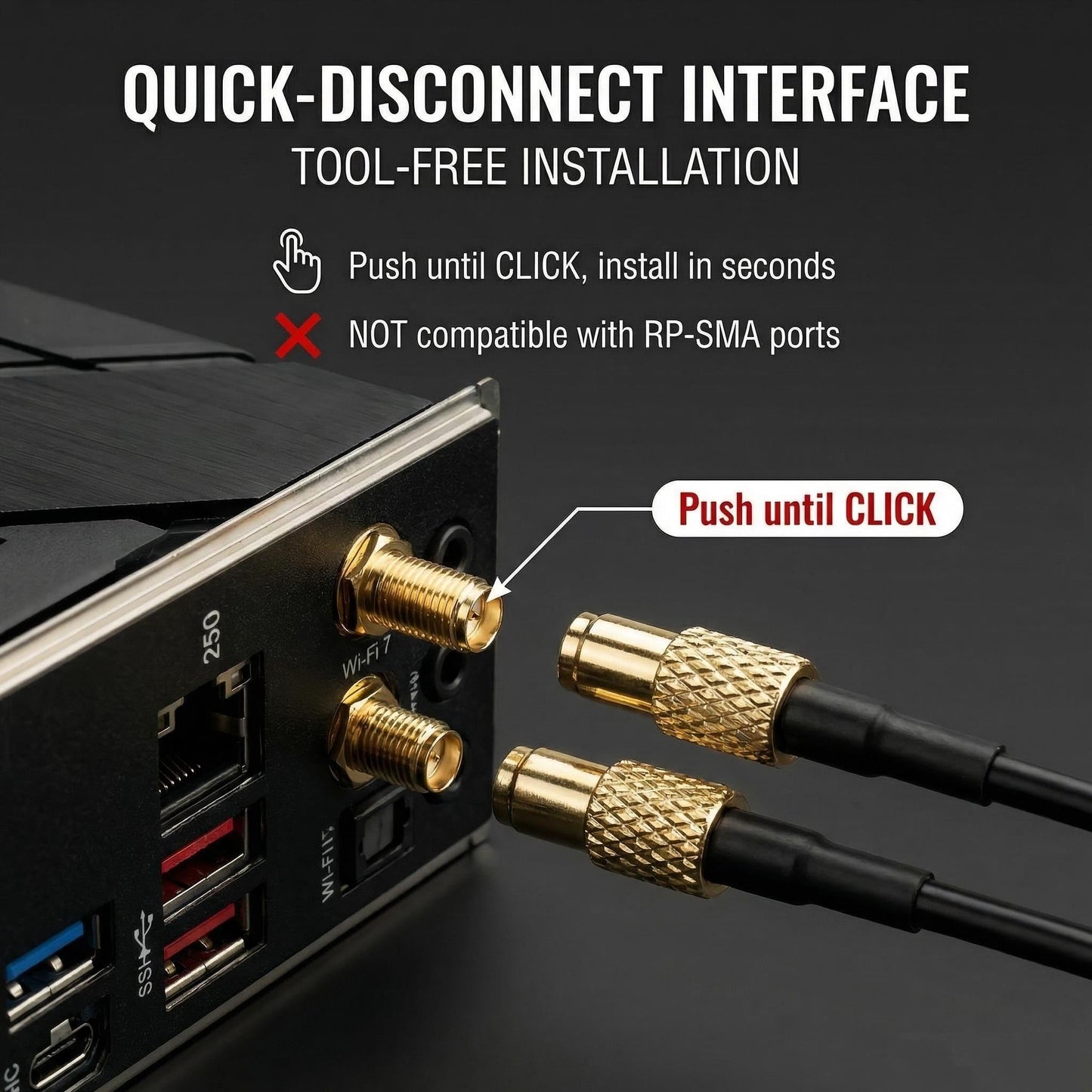 Magnetic Base WiFi 7 Antenna for MSI Motherboard - Quick-Disconnect Interface (MSI-Specific, NOT for ASUS), Dual Band 2.4GHz/5GHz/6GHz, 180°
