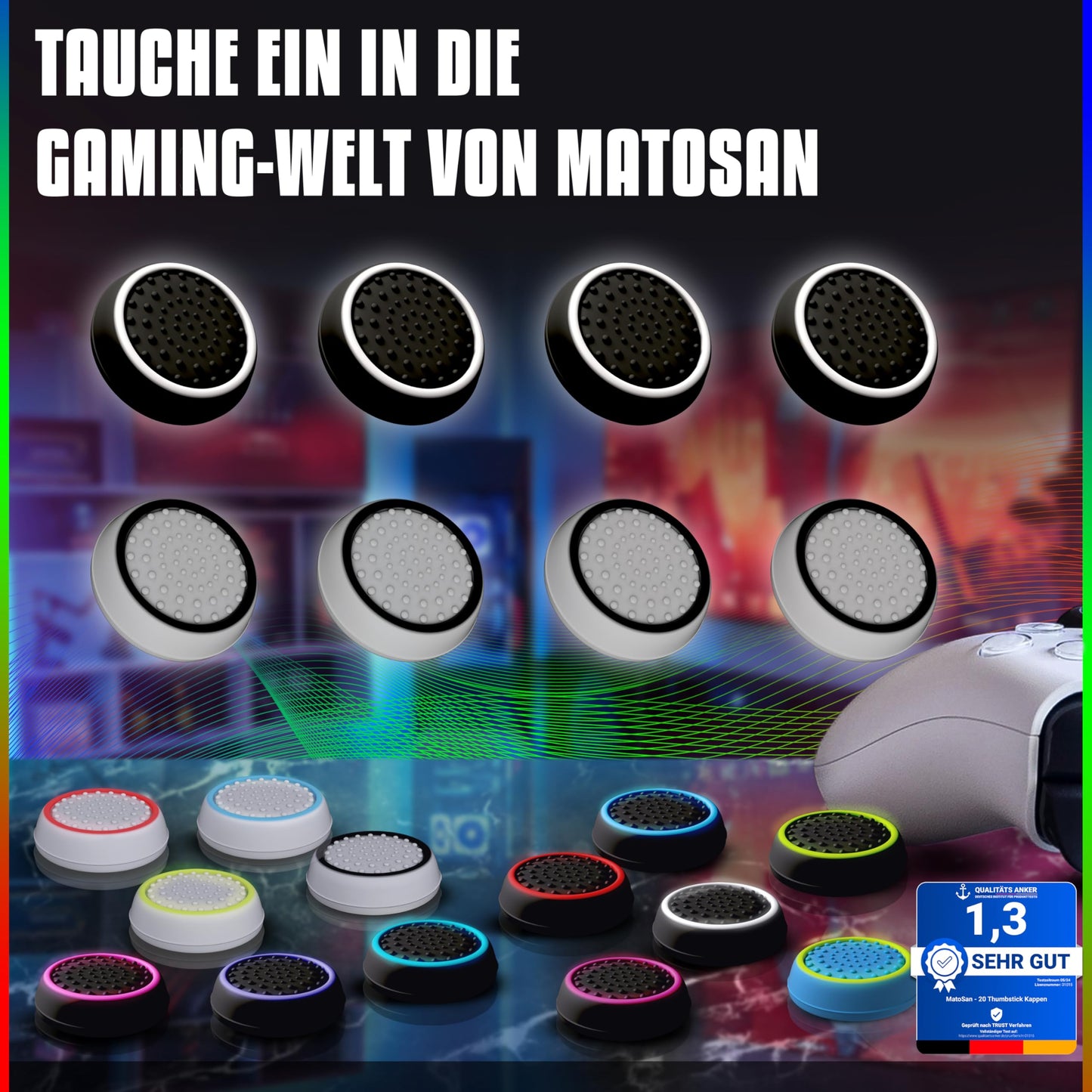 MatoSan 8 Thumbstick Grip Caps - Silicone Thumb Grips Compatible with PS5, PS4, Xbox Controller - Anti-Slip Joystick Cover - Controller Grips - Gaming