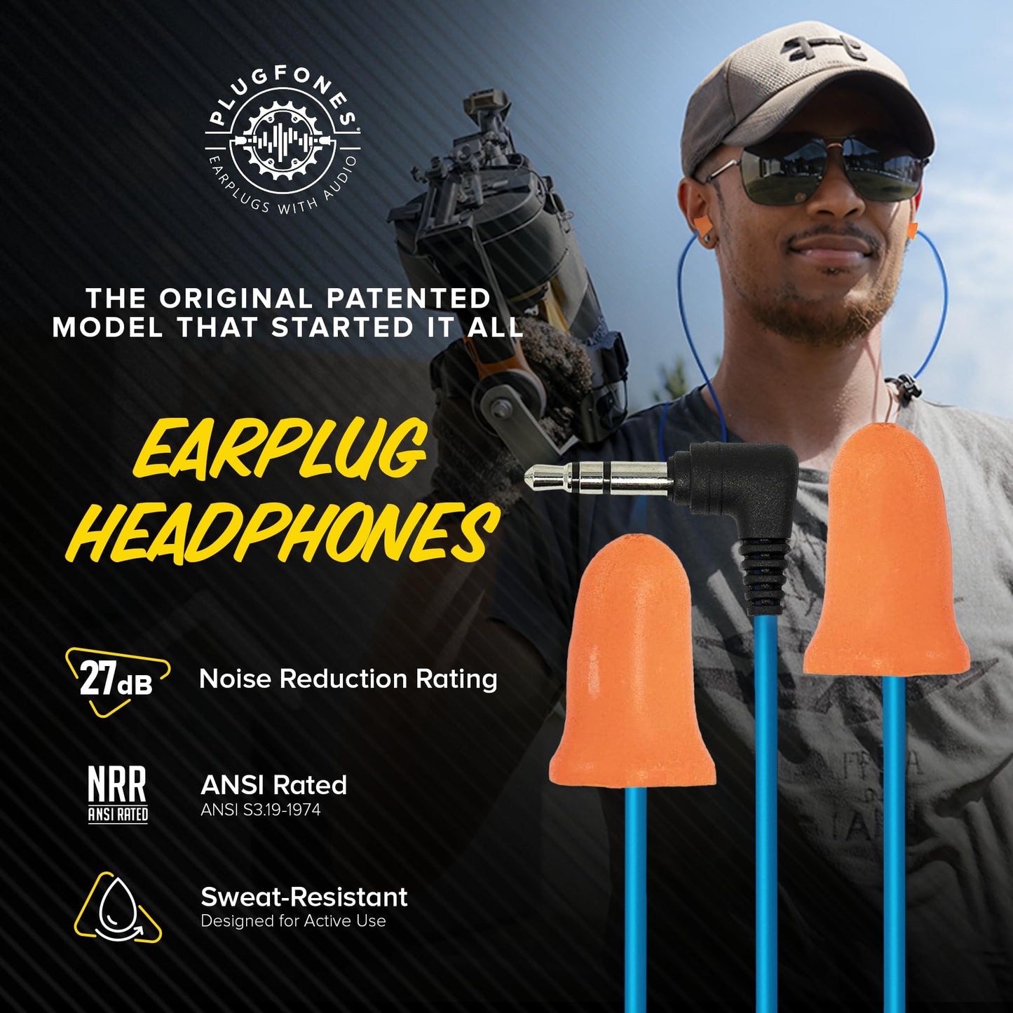 Plugfones Basic Earplug Headphones Earplug-Earbud Hybrid 27 dB Noise Reduction Rating OSHA Compliant Hearing Protection Earphones Noise Reducing Work