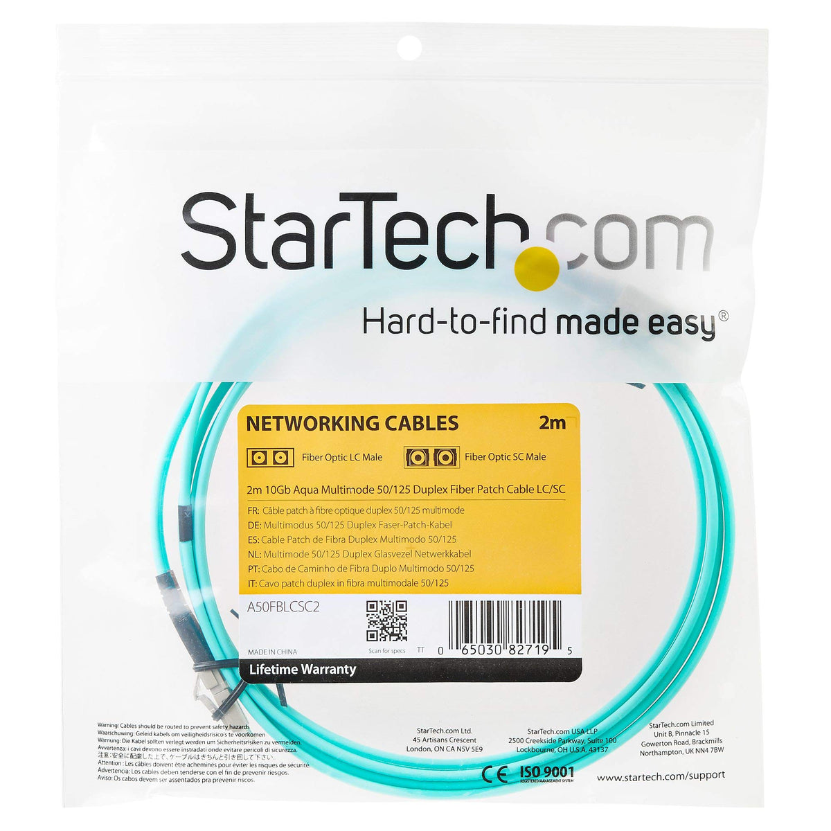 StarTech.com 2m (6ft) LC/'to LC/'OM3 Multimode Fiber Optic Cable, Full Duplex 50/125, 100G, LSZH Fiber Jumper Cord