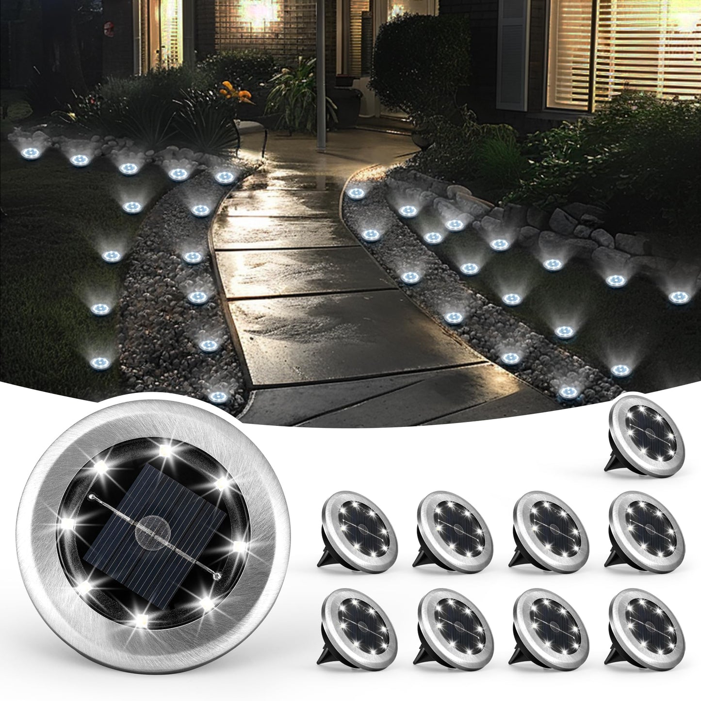 SOLPEX Mini Solar Ground Lights, 10 Pack Solar Lights Outdoor Waterproof, Pathway Lights Solar Powered, Solar Garden Light, Landscape Lighting