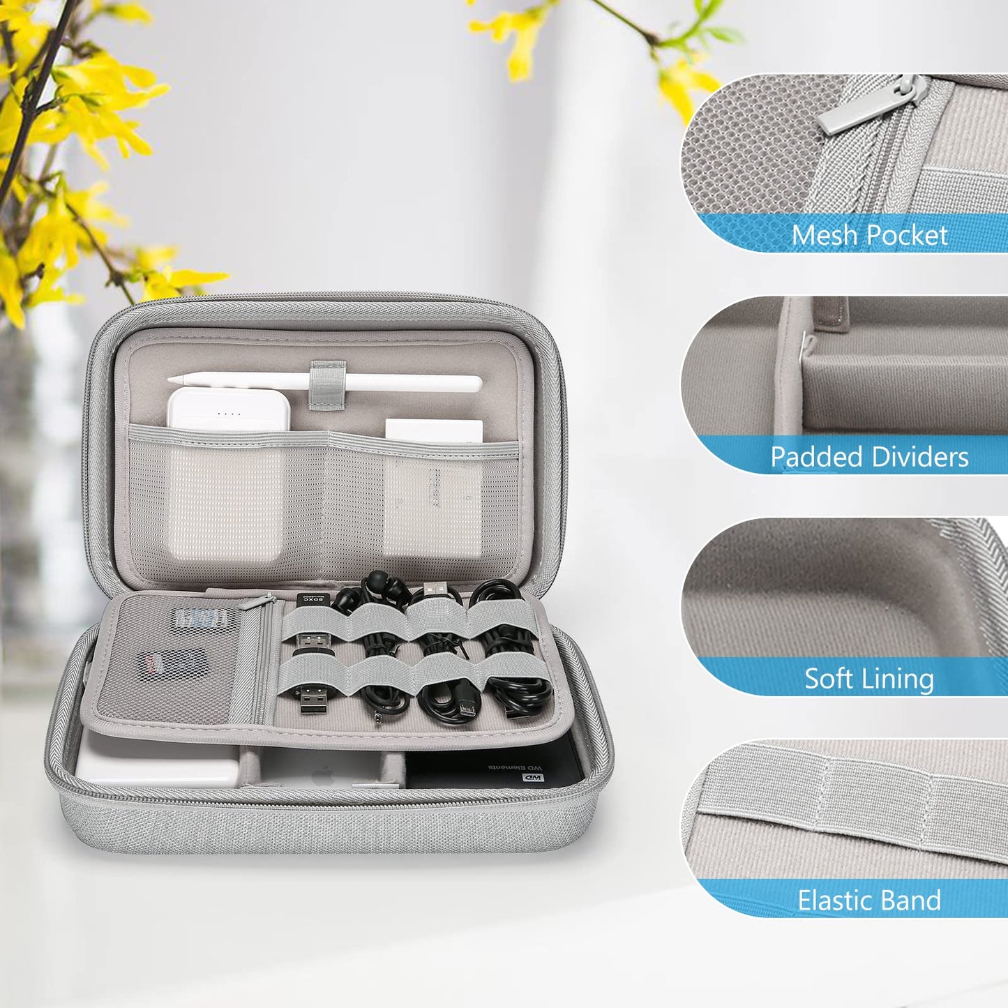 ProCase Hard Travel Electronic Organizer Case for MacBook Power Adapter Chargers Cables Power Bank Apple Magic Mouse Apple Pencil USB Flash Disk SD