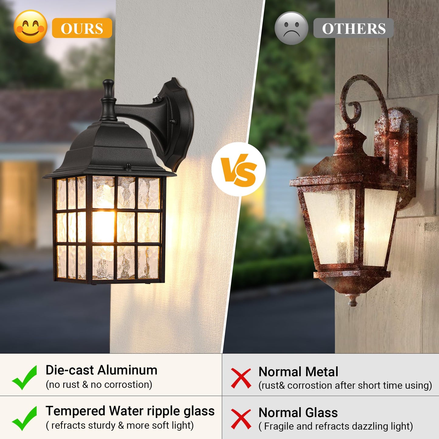 WIHTU 2-Pack Dusk to Dawn Outdoor Wall Lights, Sensor Exterior Light Fixtures, Porch Lights, Black Waterproof Wall Sconces, Outside Lighting