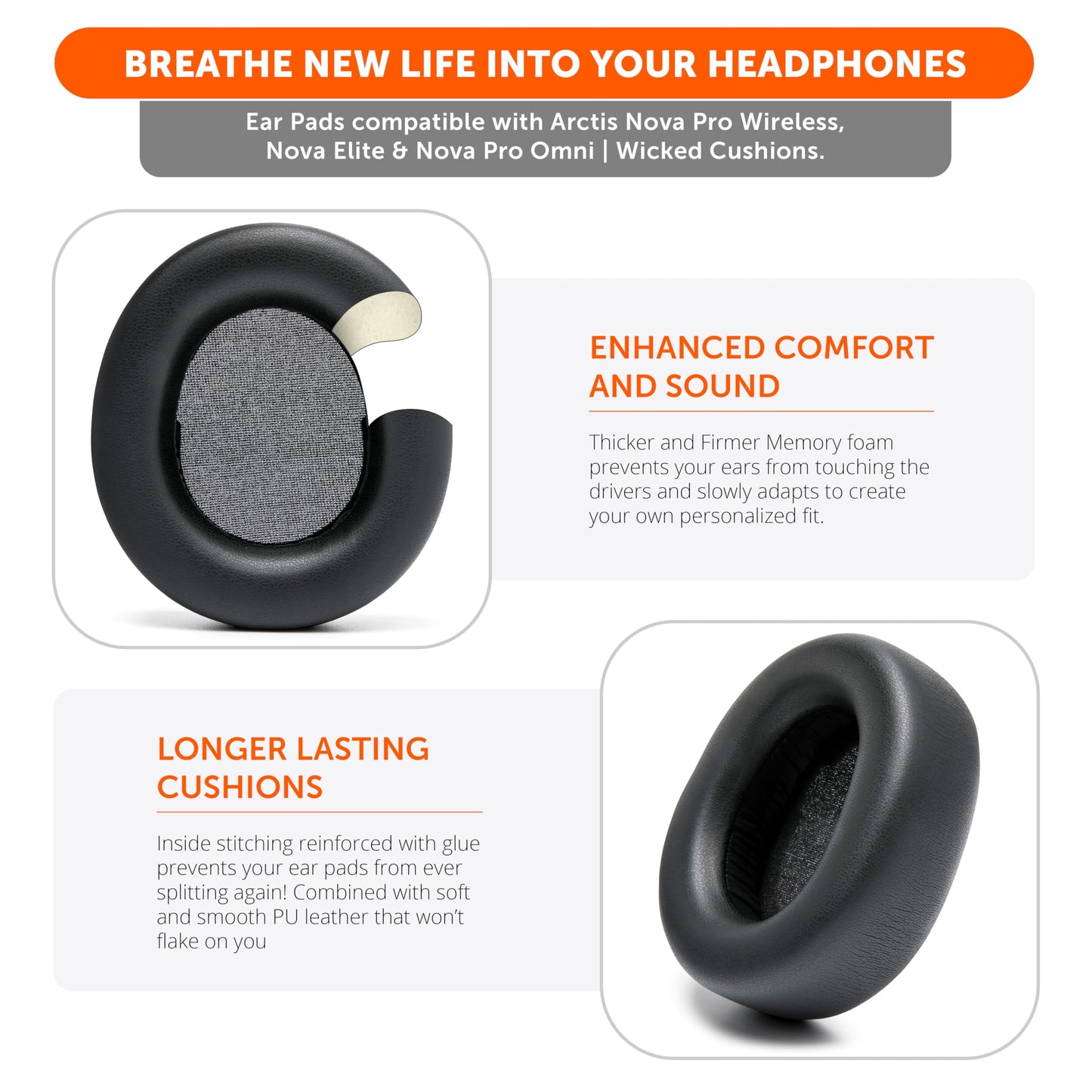 WC PadZ Nova Pro Wireless - Replacement Earpads for Arctis Nova Pro Wireless, Nova Elite & Nova Pro Omni, by Wicked Cushions, Extra Thick
