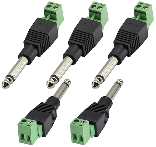 AAOTOKK 6.35mm Screw Terminal Block Connector 6.35mm (1/4") TS Mono Male to 2 Pin/Way Female Bolt Screw Terminals Pluggable AUX Audio
