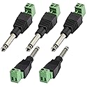 AAOTOKK 6.35mm Screw Terminal Block Connector 6.35mm (1/4") TS Mono Male to 2 Pin/Way Female Bolt Screw Terminals Pluggable AUX Audio