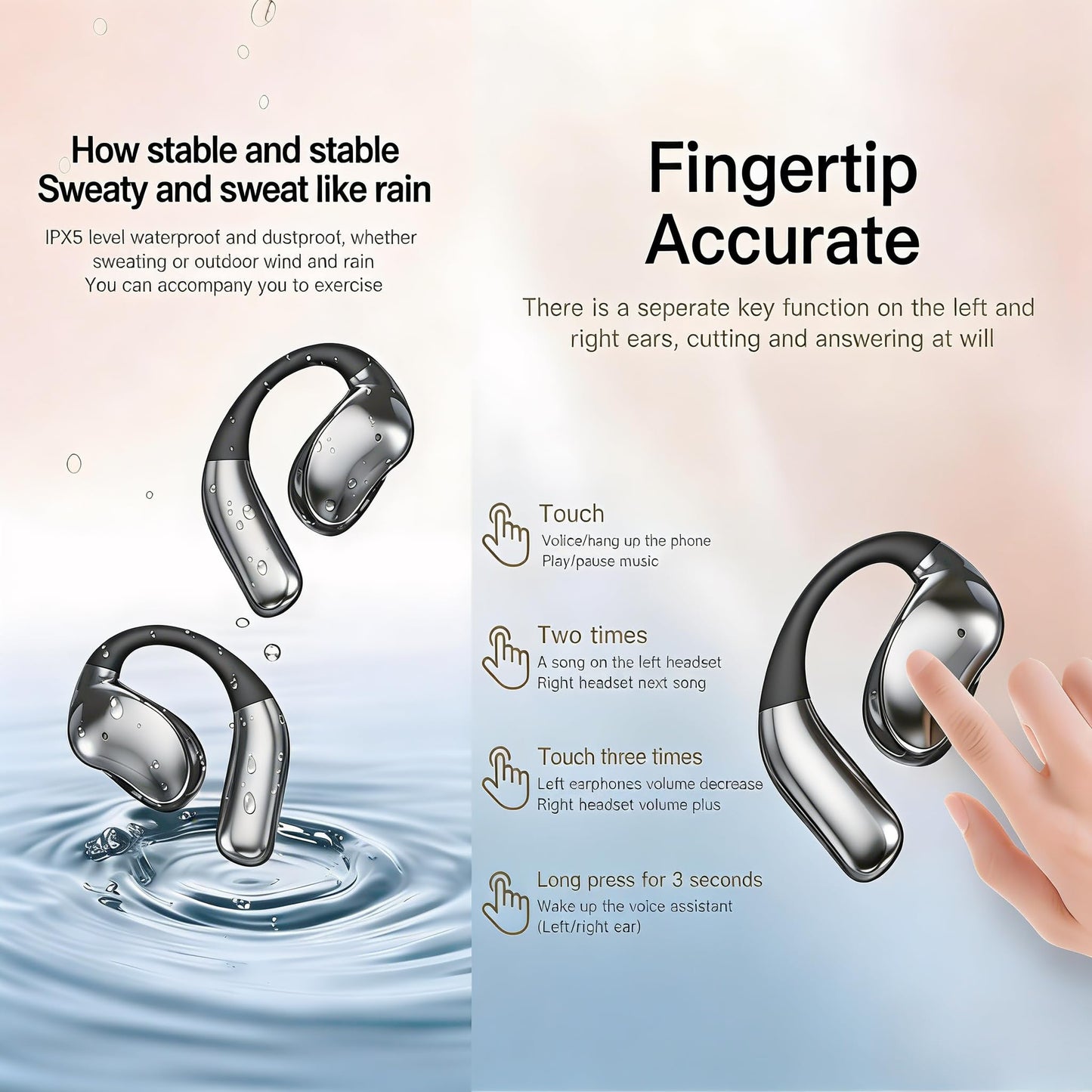 CYBERDRIVE Sleep Earbuds Side Sleepers Open Ear Wireless Earbuds 60+ Hrs Playtime Hi-Res Stereo Sound Headphones Ear Buds with Earhooks Sports…