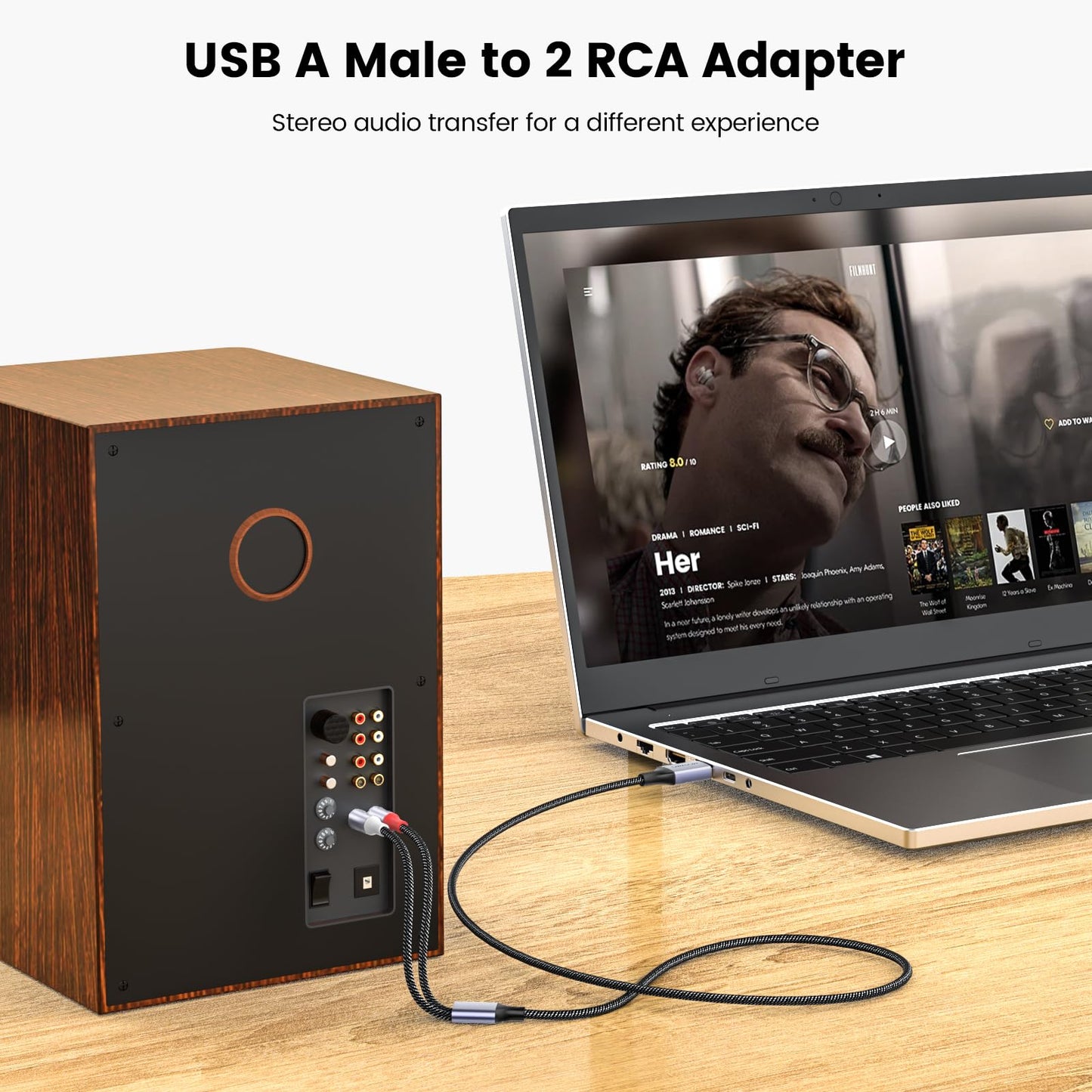 MOSWAG USB to RCA Audio Cable, USB to Stereo Audio Cable Y Splitter Cord Jack Converter, Nylon Braided RCA Adapter Compatible with Laptop, PC, DVD