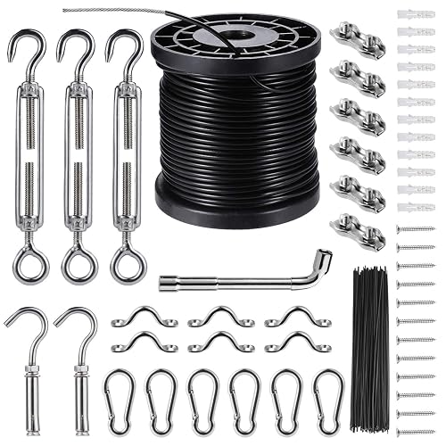 String Lights Hanging Kit,Globe String Lights Suspension Kit,Outdoor Light Guide Wire,Includ 164 FT Nylon-Coated Stainless Steel Wire Rope