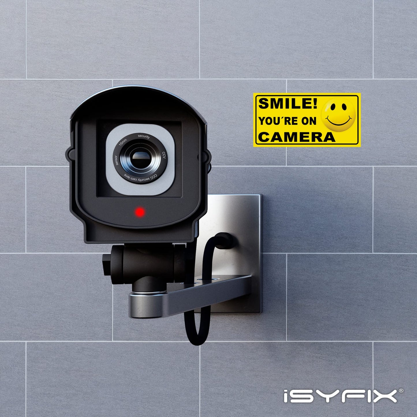 iSYFIX Smile You're on Camera Stickers for Business - 6 Pack 4x2 Inch - Self-Adhesive Vinyl Decal, Laminated for Ultimate UV Protection, Fade