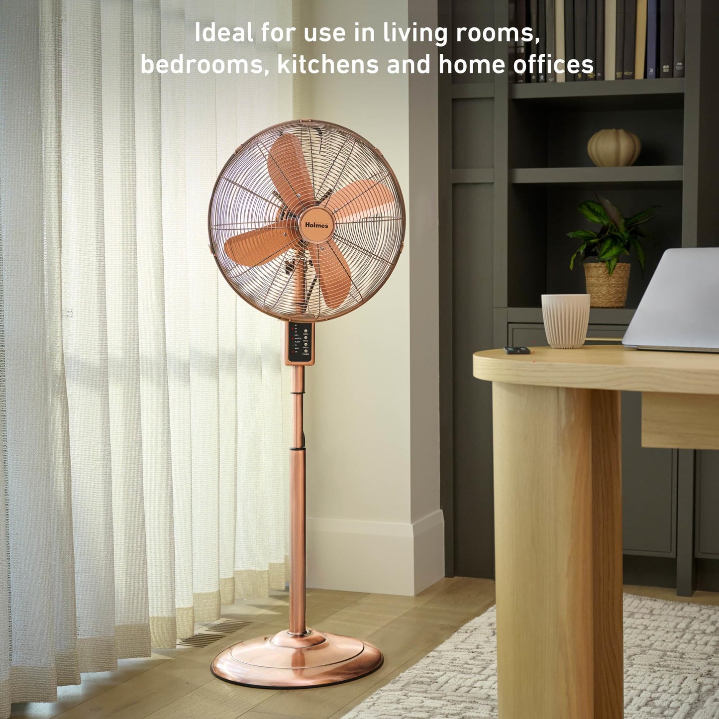Holmes 16" Copper Digital Metal Stand Fan 3-Speed Oscillation Remote