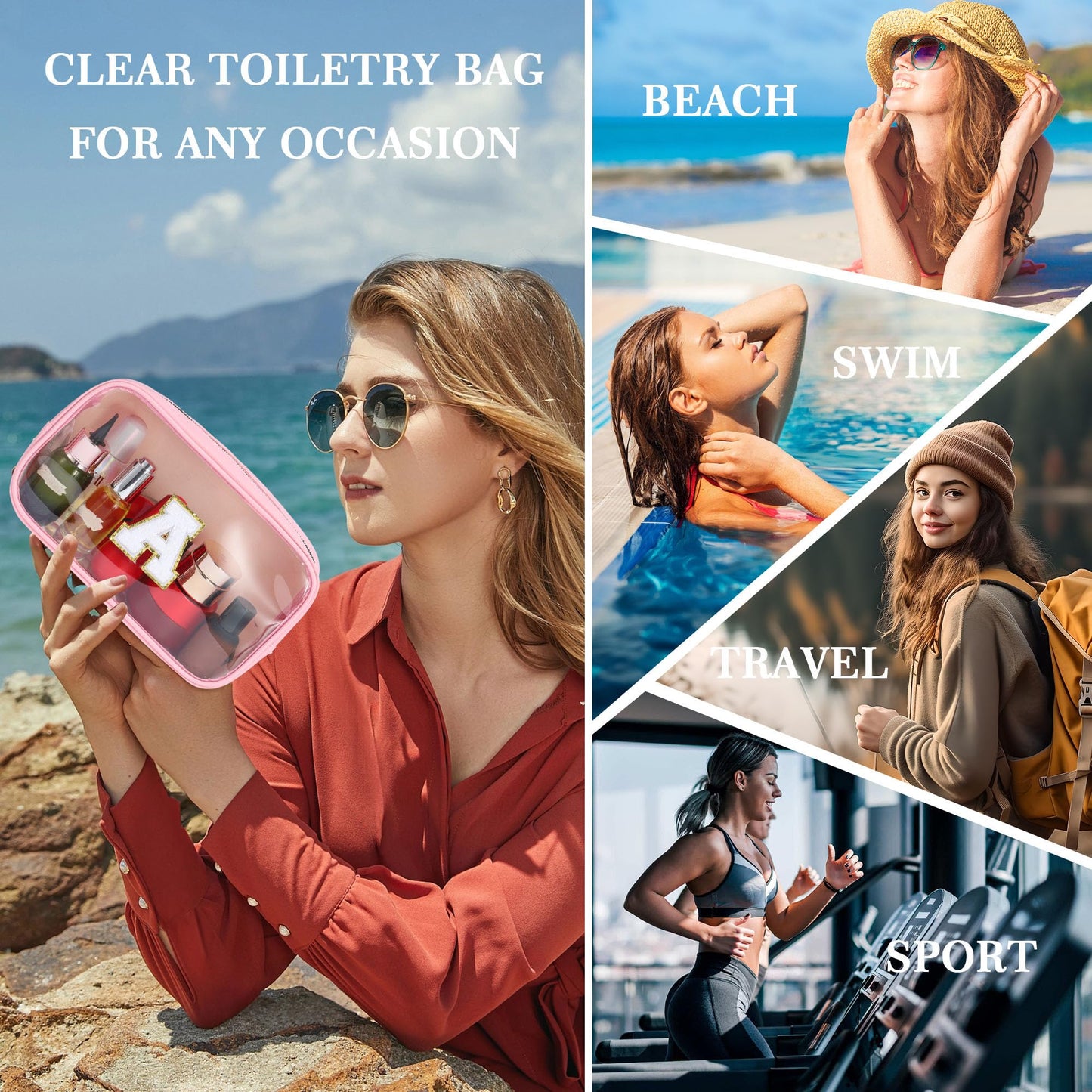 YOOLIFE Graduation & Teacher Gifts – Clear Travel Makeup Bag, Preppy Cosmetic Toiletry Organizer, Pink Gift for Girls, Teens & Girlfriend