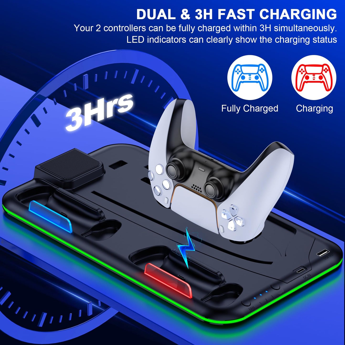 PS5 Slim Stand and Turbo Cooling Station with Controller Charging Station for Playsation 5, PS5 Accessories Kits Incl. 3 Levels Cooling Fan, 15 Game