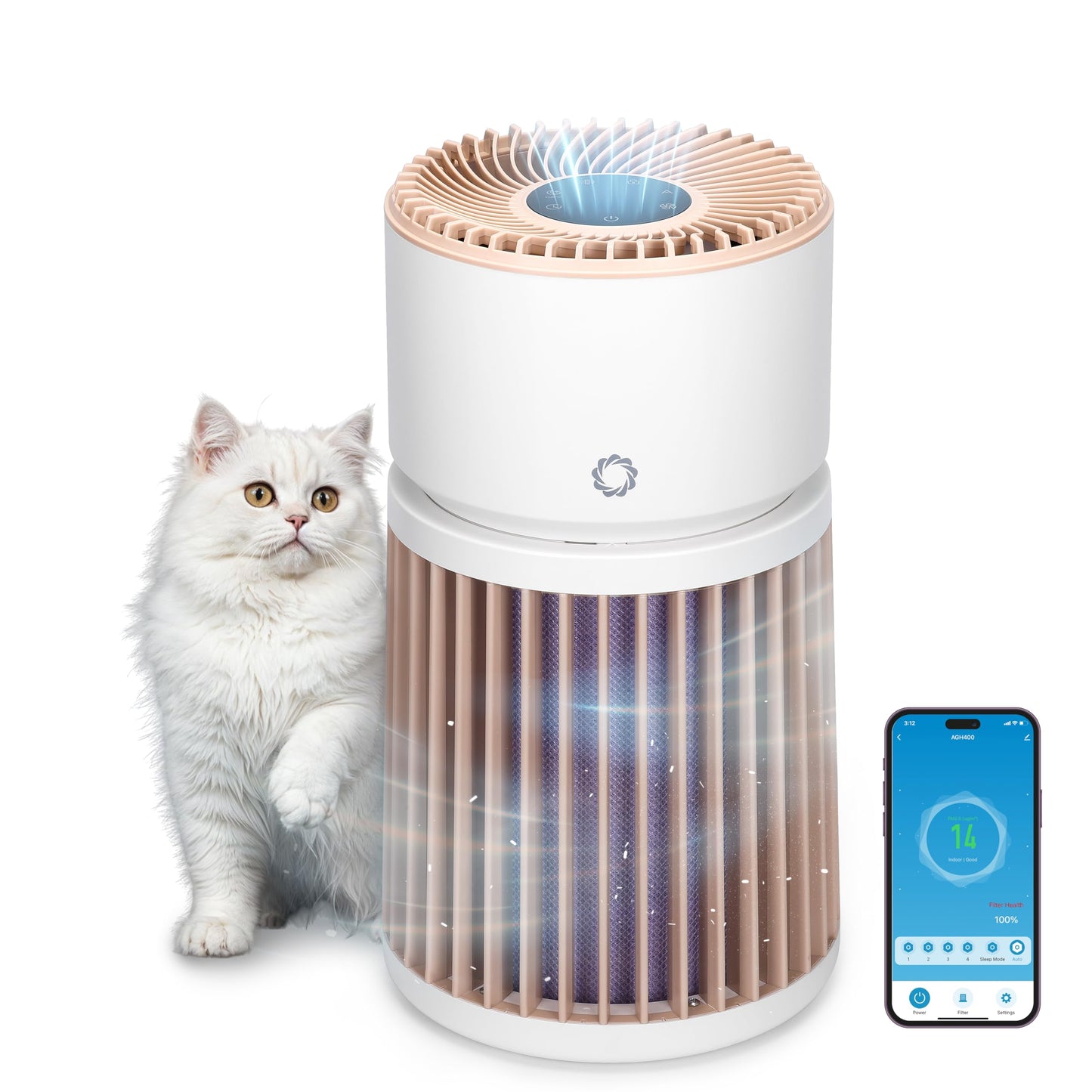 AIRTHEREAL Pet Air Purifier H13 HEPA Up to 2000 sq.ft, Auto Quality Sensor