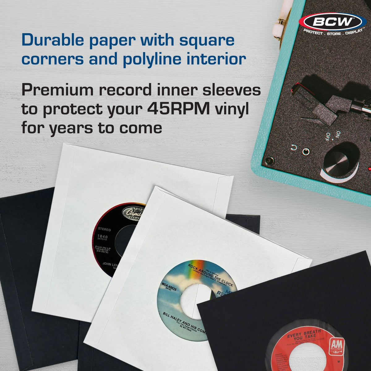 BCW Polylined Black Paper 7 in Square Corner Record Sleeves - 50 ct | Inner Protective Sleeves with Center Hole for Vinyl Records | Acid-Free, Scratch