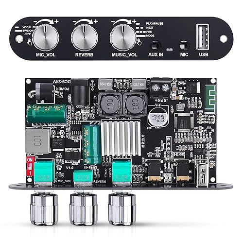 ZK-10001UM Bluetooth 5.3 Amplifier Board, 100W Mono Class D Power Amp with TWS Pairing, USB/AUX Input, Mic/Music Vol, Microphone Reverb Support EQ