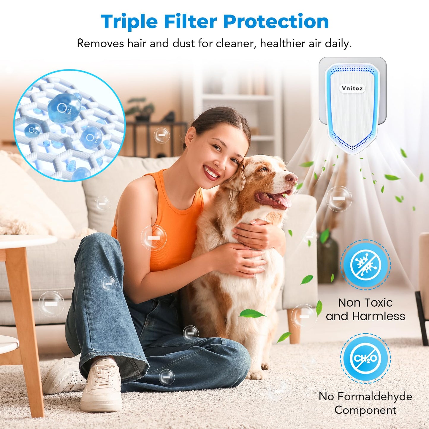 Air Ionizers Plug In Negative Ion Air Purifiers Quiet Air Freshener for Home Bedroom Office Basement - Portable Mini Air Cleaner Odor, Smoke, Dust