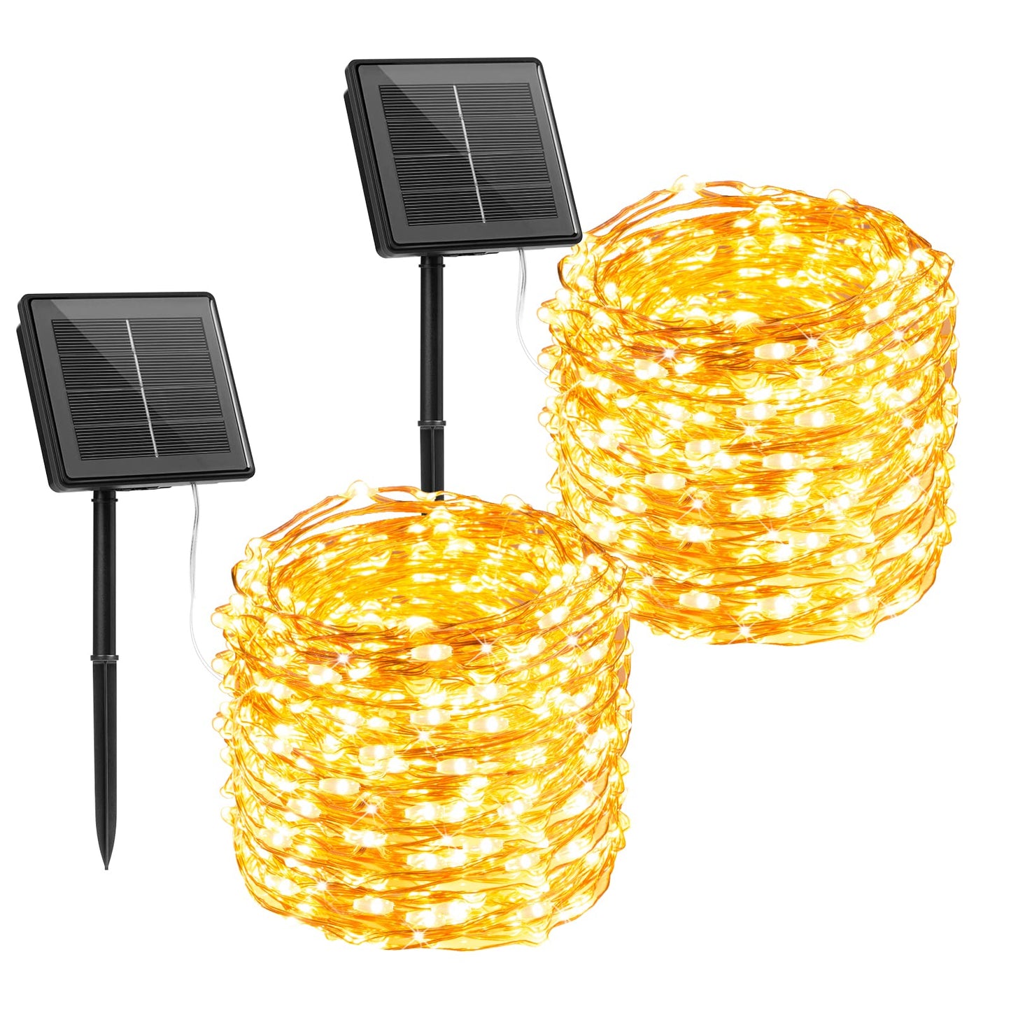 Brightown Solar String Lights, 2 Packs Total 66Ft 200 LED Solar Fairy Lights with 8 Modes, Waterproof Solar Lights for Outside Patio Yard Tree Wedding