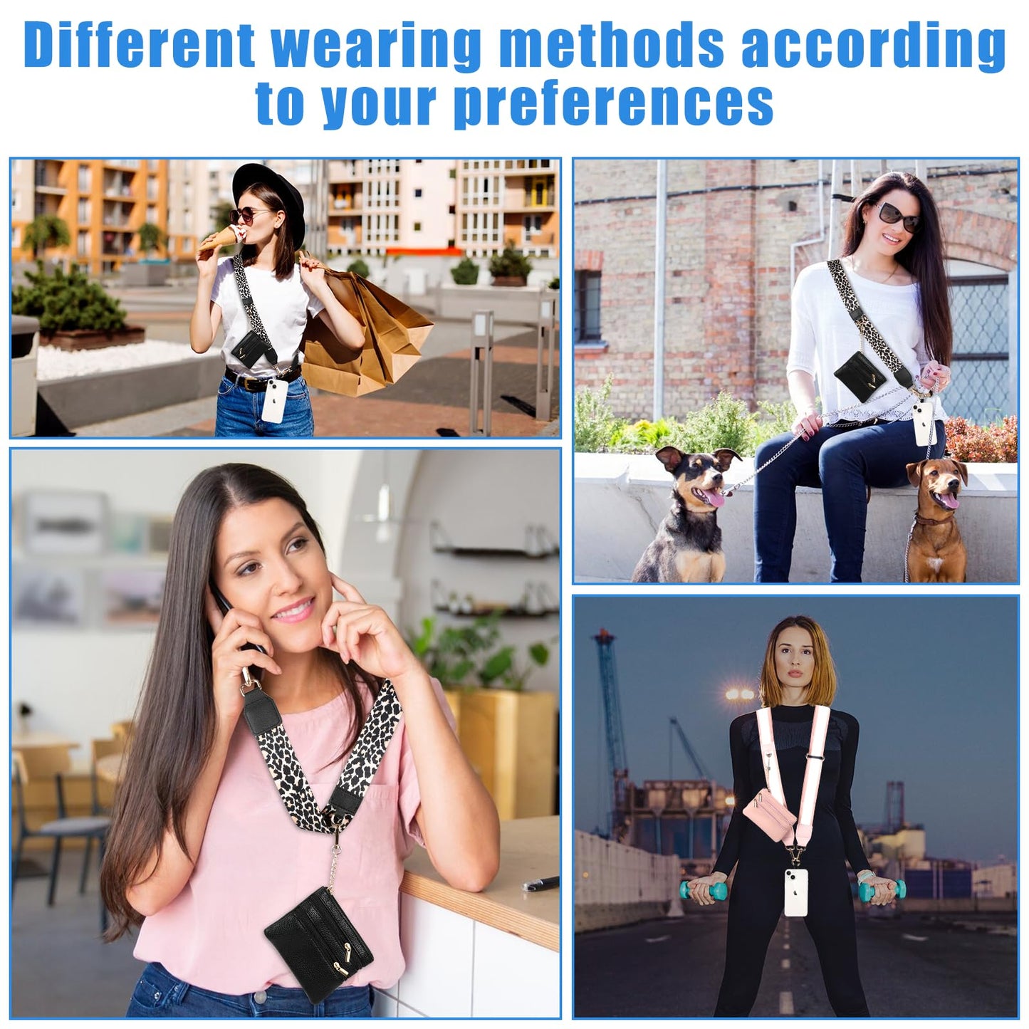 KSOPUERT Crossbody Phone Strap with Zippered Pouch,Clip and Go Strap for Phone with Wallet Crossbody,Adjustable Cell Phone Lanyard Wrist/Neck