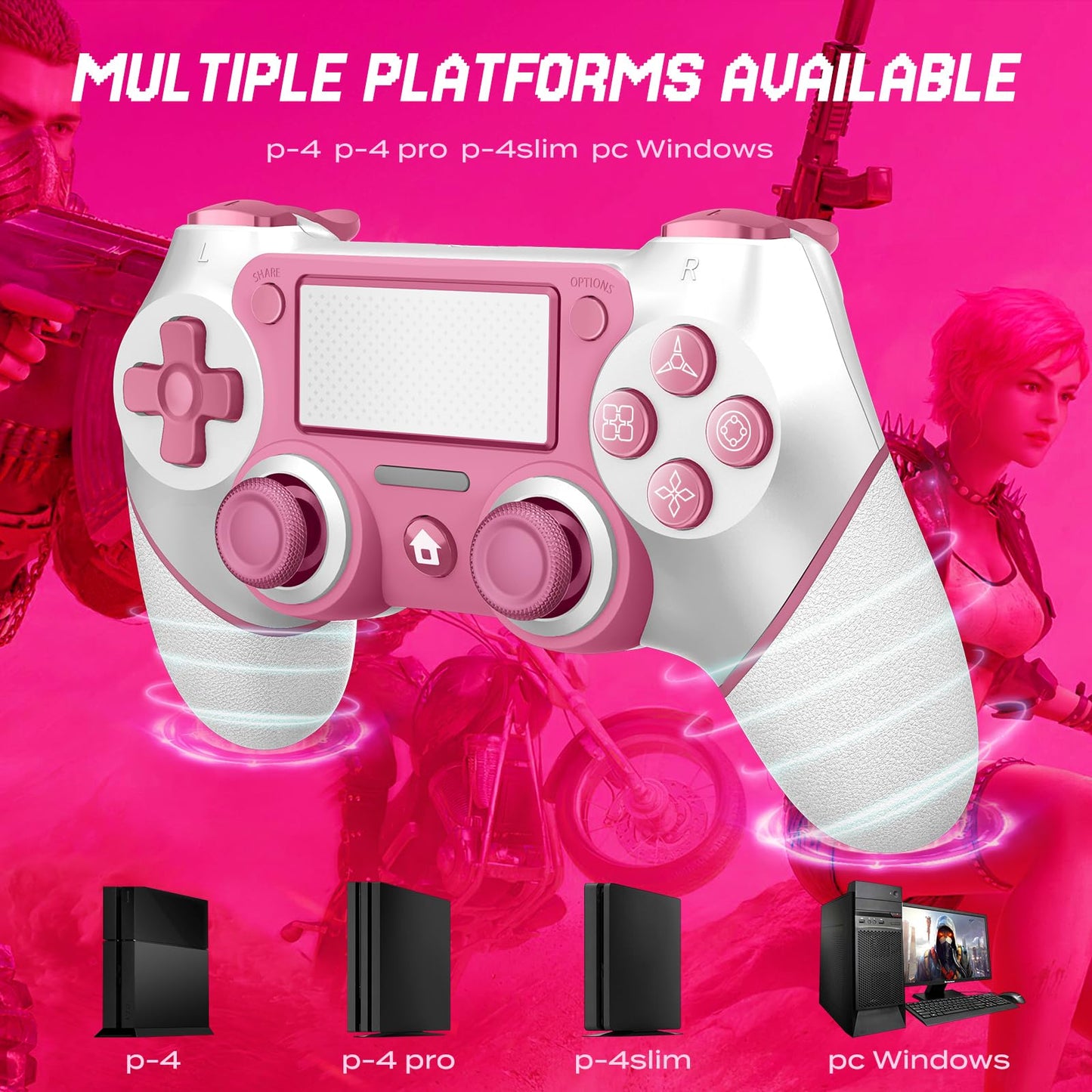 Wireless Controller Compatible with PS4/Pro/Slim, Black ps4 controller with Dual Vibration, 1000mAh Battery, 6-Axis Motion Sensor, Built-in Speaker